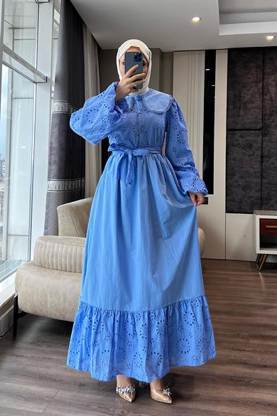 Bebe Yaka Fisto Elbise Mavi