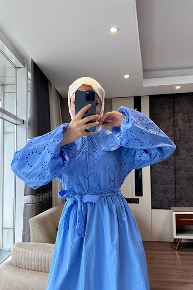 Bebe Yaka Fisto Elbise Mavi