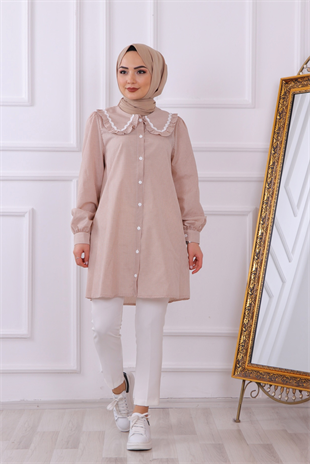 Bebe Yaka Kareli Tunik Vizon