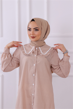 Bebe Yaka Kareli Tunik Vizon