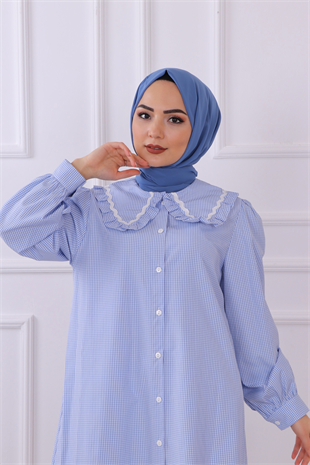 Bebe Yaka Kareli Tunik Mavi 