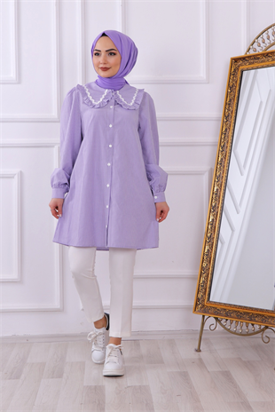Bebe Yaka Kareli Tunik Lila
