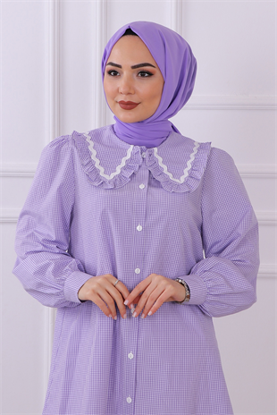 Bebe Yaka Kareli Tunik Lila