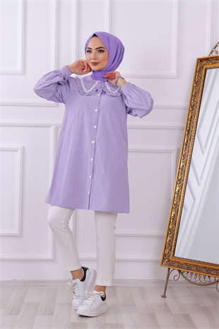 Bebe Yaka Kareli Tunik Lila