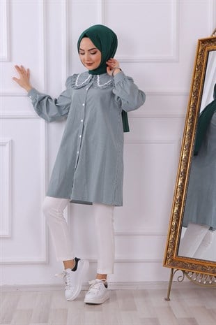 Bebe Yaka Kareli Tunik Yeşil