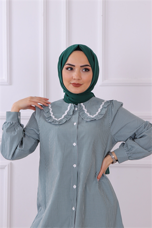 Bebe Yaka Kareli Tunik Yeşil