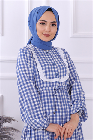 Belden Bağcıklı Elbise Mavi 