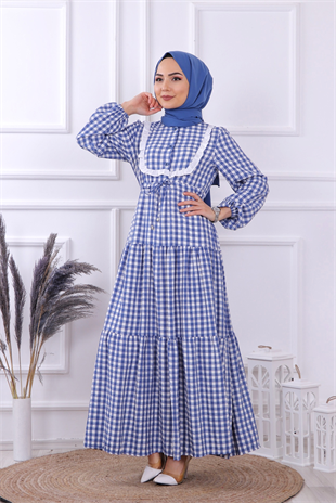 Belden Bağcıklı Elbise Mavi 