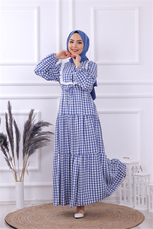 Belden Bağcıklı Elbise Mavi 