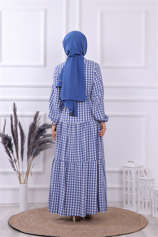 Belden Bağcıklı Elbise Mavi 