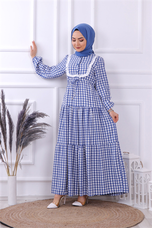 Belden Bağcıklı Elbise Mavi 