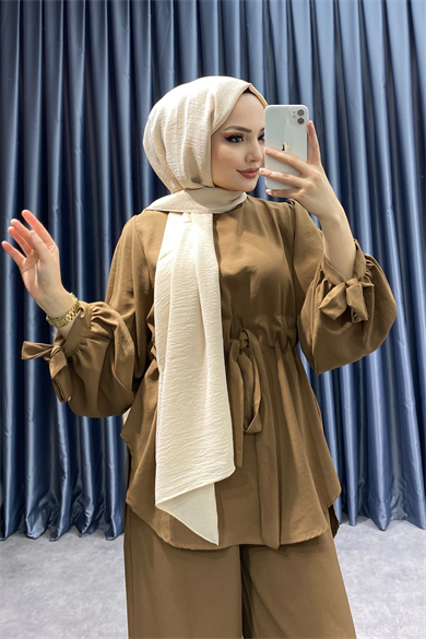Belden Bağcıklı Kolları Bağlamalı Takım Kahverengi