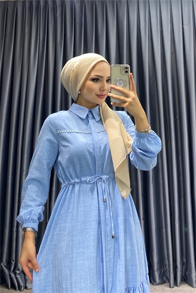 Beli Bağcıklı Elbise Bebe Mavisi