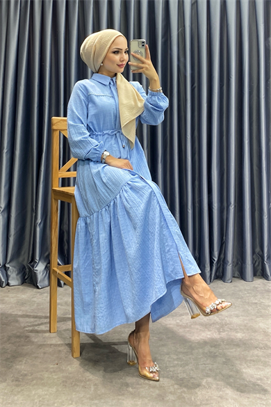 Beli Bağcıklı Elbise Bebe Mavisi