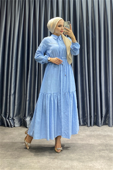 Beli Bağcıklı Elbise Bebe Mavisi