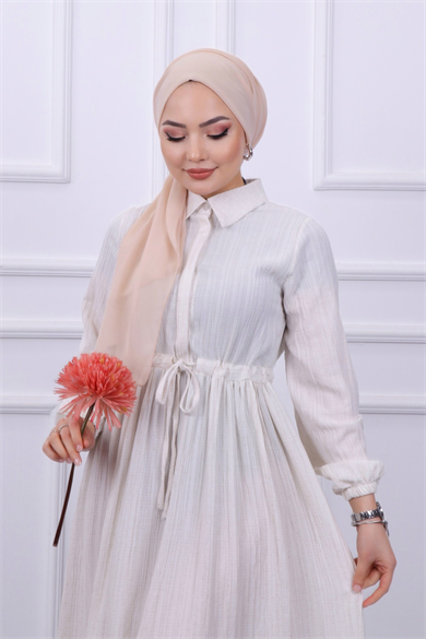 Beli Bağcıklı Elbise Krem