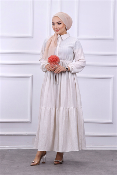 Beli Bağcıklı Elbise Krem