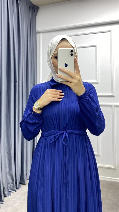 Beli Bağcıklı Elbise Lacivert 