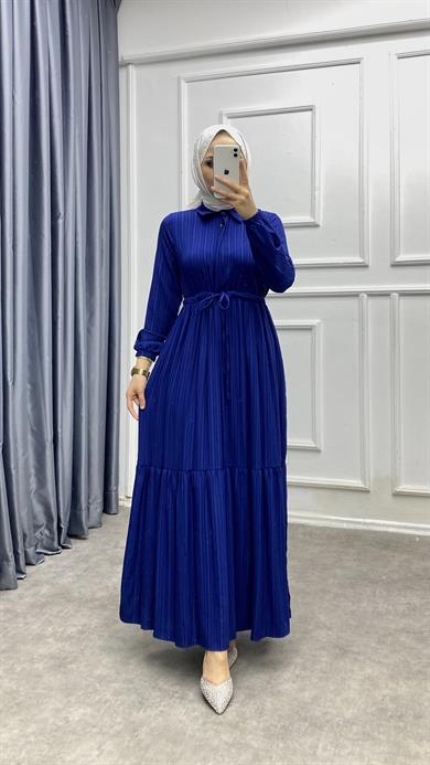 Beli Bağcıklı Elbise Lacivert 