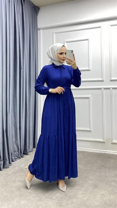 Beli Bağcıklı Elbise Lacivert 