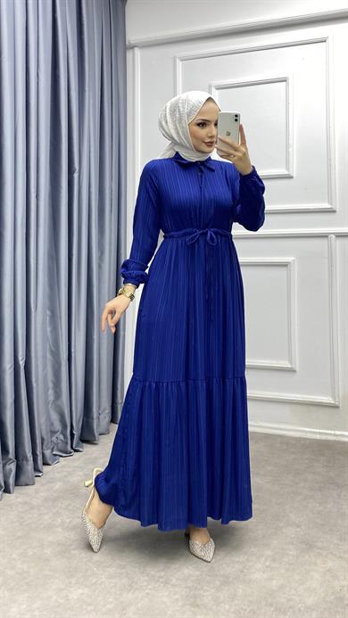 Beli Bağcıklı Elbise Lacivert 