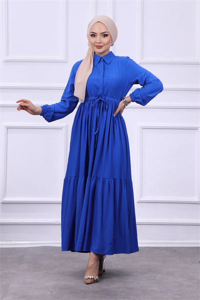 Beli Bağcıklı Elbise Saks