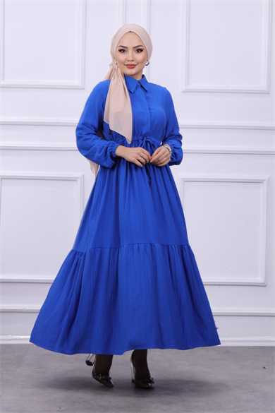 Beli Bağcıklı Elbise Saks