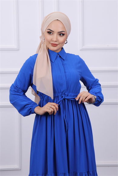 Beli Bağcıklı Elbise Saks