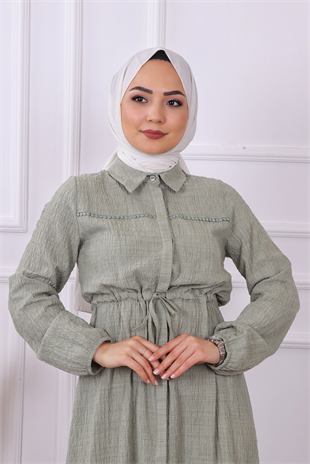 Beli Bağcıklı Elbise Yeşil 