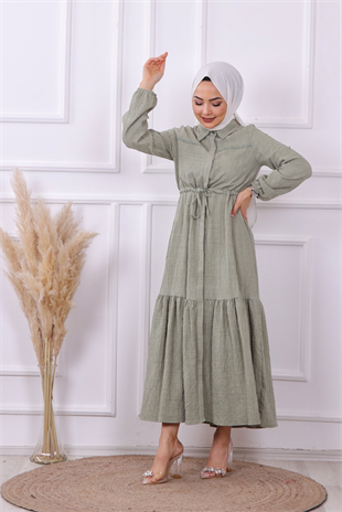 Beli Bağcıklı Elbise Yeşil 