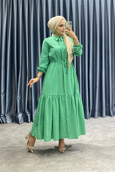 Beli Bağcıklı Elbise Yeşil