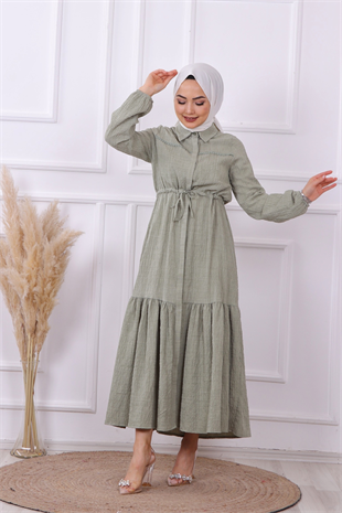 Beli Bağcıklı Elbise Yeşil 