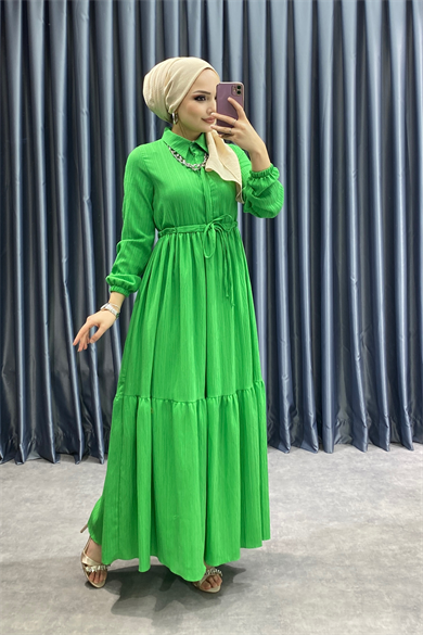 Beli Bağcıklı Elbise Yeşil