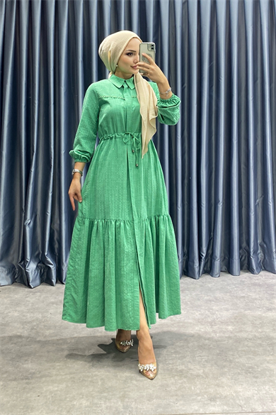 Beli Bağcıklı Elbise Yeşil