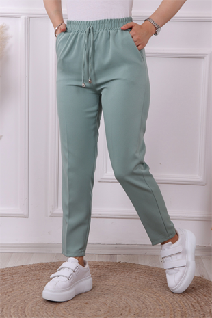 Beli Lastikli Dar Paça Mint Yeşili