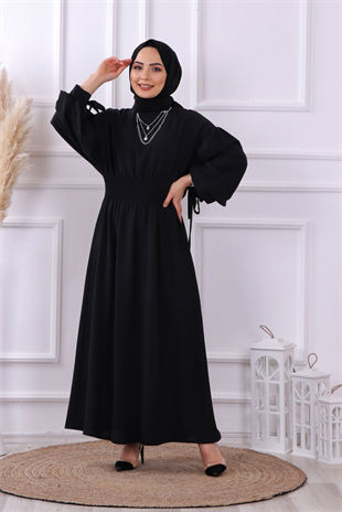 Bry Beli Lastikli Elbise Siyah
