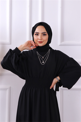 Bry Beli Lastikli Elbise Siyah
