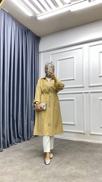 Beli Tünelli Fermuarlı Kap Camel 