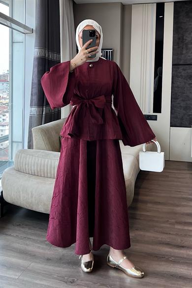 Bluzu Bağlamalı İkili Takım Bordo