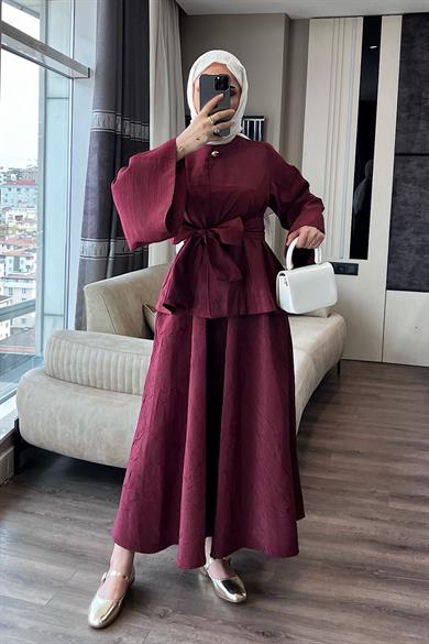 Bluzu Bağlamalı İkili Takım Bordo