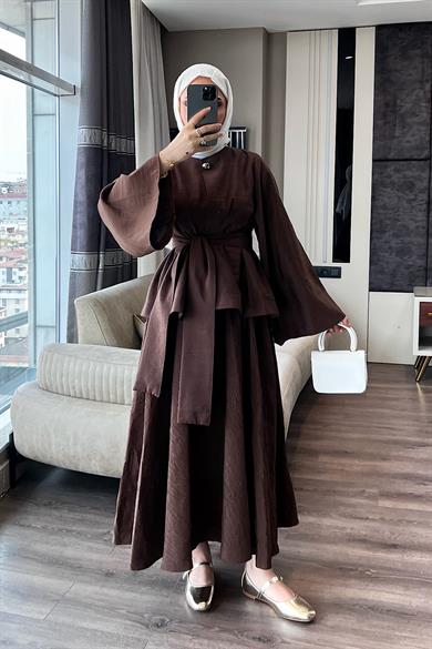 Bluzu Bağlamalı İkili Takım Kahve