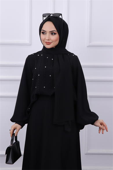 Bluzu Taşlı Takım Siyah