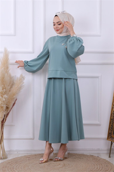 Boncuk Detaylı Takım -Mint Yeşili