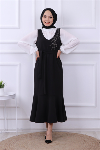 Boncuk İşlemeli Jile Siyah