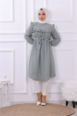 Brc Ponpon Detaylı Tunik Yeşil