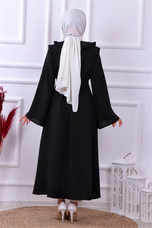 Bronş Detaylı Elbise Siyah