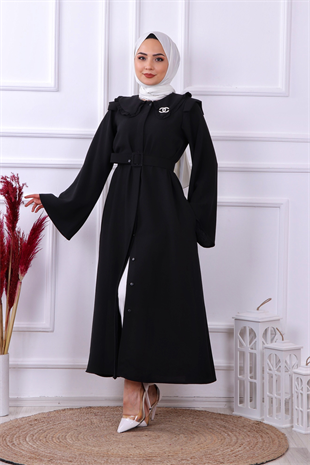 Bronş Detaylı Elbise Siyah