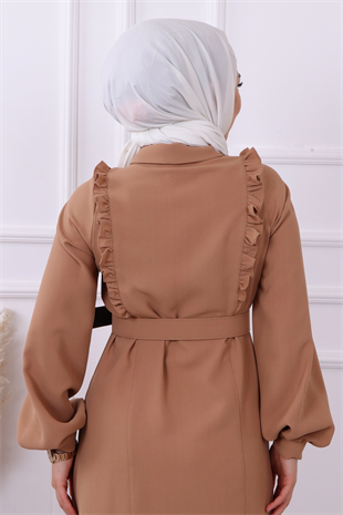 Bronşlu Elbise Camel
