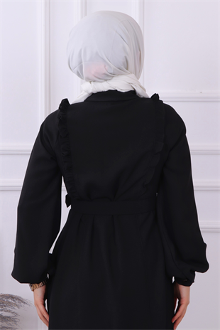 Bronşlu Elbise Siyah