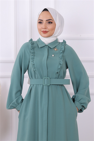 Bronşlu Elbise Yeşil